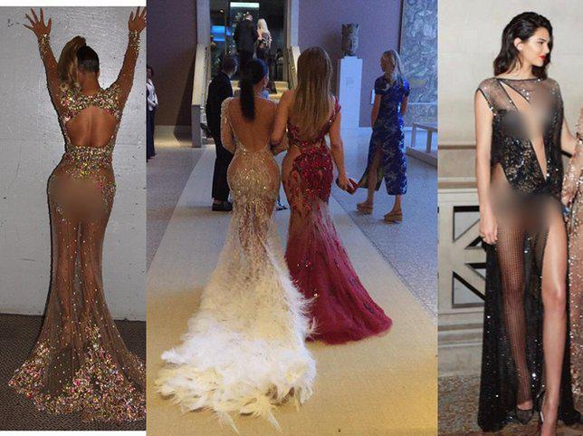 Gaun semi telanjang ini pernah mendominasi MET Gala. (ki-ka: Beyonce, Kim Kardashian, J-Lo, dan Kylie Jenner)/copyright Istimewa