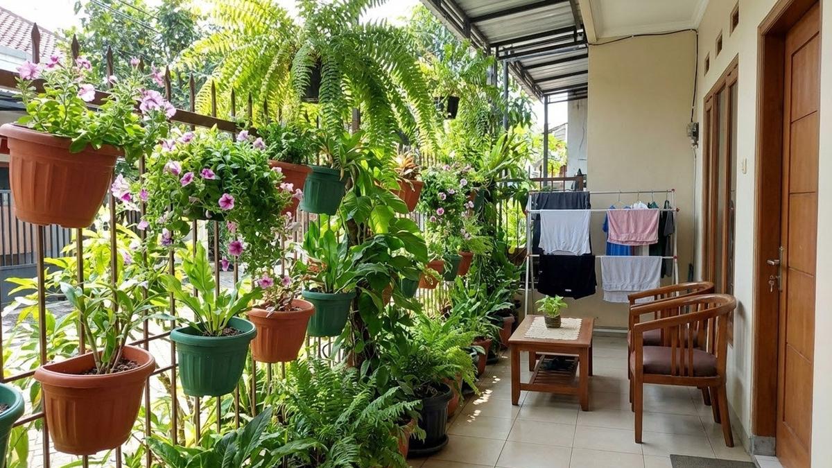 10 Ide Teras Rumah Sempit Jadi Kebun Hijau Pakai Pot Plastik Bertingkat, Rapi dan Asri