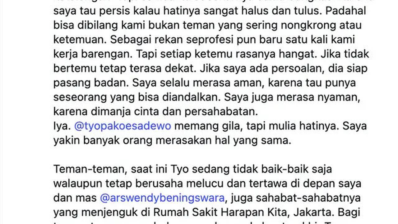 Jenguk Tyo Pakusadewo, Djenar Maesa Ayu Singgung Sahabat Paling Bandel Berhati Mulia