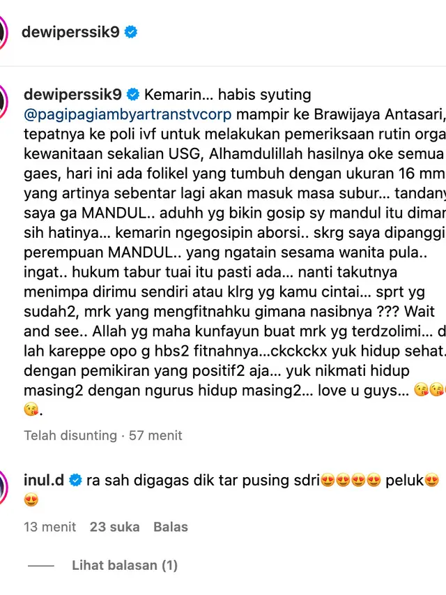 Unggahan Dewi Perssik. (Foto: Dok. Instagram @dewiperssik9)