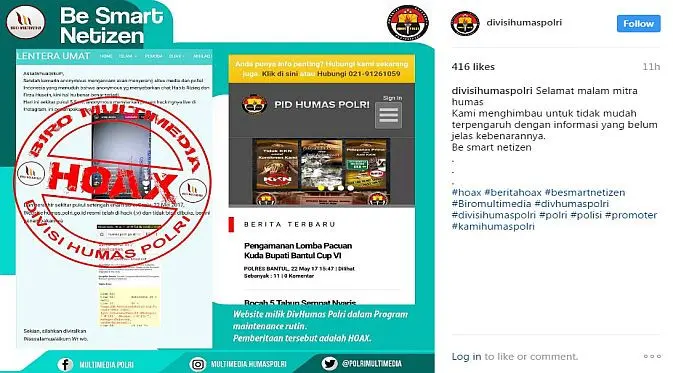 Posting-an akun Instagram Divisi Humas Polri terkait isu peretasan website (Foto: Ist)