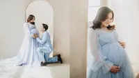 Masayu Clara dan Qausar Harta tengah menantikan kelahiran anak pertama mereka. Kebahagiaan keduanya berlipat karena buah hati yang dinanti adalah anak kembar. [Foto: IG/hazel.photohouse/darwin.hazel].