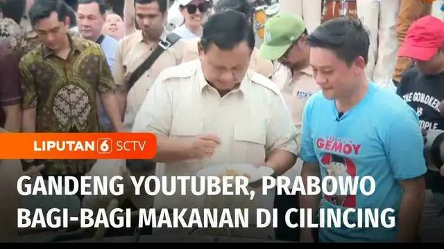 Calon Presiden Prabowo Subianto gandeng Youtuber Bobon Santoso untuk memasak gulai ayam dalam porsi besar di Cilincing, Jakarta Utara. Prabowo juga membagikan sembako, kaus, hingga susu.