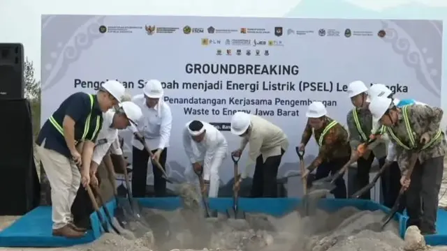 Peletakan batu pertama atau Groundbreaking Proyek PSEL TPPAS Legok Nangka, Bandung, Jawa Barat. (Foto: Liputan6.com/Devira P)