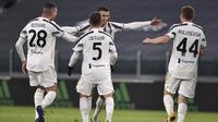 Cristiano Ronaldo berhasil mencetak dua gol kemenangan Juventus atas Cagliari pada laga pekan kedelapan Serie A di Allianz Stadium, Minggu (22/11/2020) dini hari WIB. (Marco Alpozzi/LaPresse via AP)