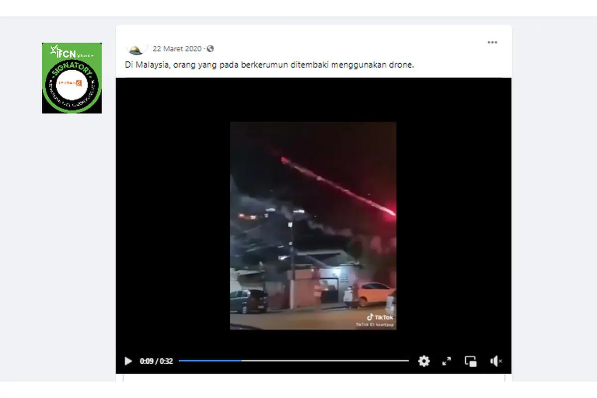 Cek Fakta Liputan6.com menelusuri klaim video drone menembaki orang yang berkerumun di Malaysia