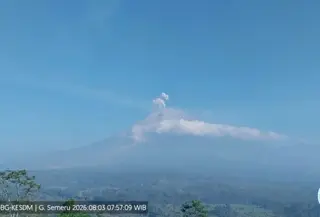 Penampakan secara visual Gunung Semeru dari PPGA Semeru di Lumajang.