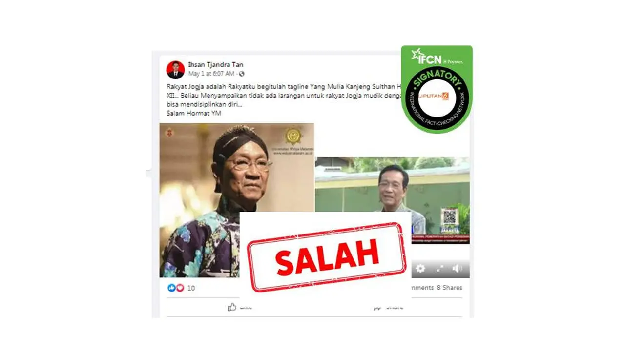 Cek Fakta Gubernur DIY izinkan mudik