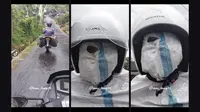 Solusi Unik Saat Naik Motor Kehujanan: Pakai Karung Sebagai Jas Hujan