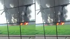 Pesawat tempur F-16 milik TNI AU gagal take off di Lanud Halim Perdanakusuma Jakarta, Kamis (16/4/2015). Insiden ini mengakibatkan pesawat dengan nomor ekor TS-1643 tersebut terbakar. (twitter.com/eldayato)