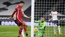Penyerang Liverpool, Roberto Firmino (kiri) saat mencetak gol ke gawang Tottenham Hotspur pada pertandingan lanjutan Liga Inggris di Stadion Tottenham Hotspur, London, Jumat (29/1/2021). Liverpool kini memiliki torehan 37 poin, sedangkan Tottenham dengan 33 poin . (Shaun Botterill/Pool via AP)