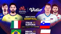 Nonton streaming VNL Men’s Pool 2025 pada babak quarter fInal di Vidio. Saksikan pertandingan bola voli kelas dunia dalam ajang VNL Men's Pool 2025 di babak quarter final hanya di layanan OTT Vidio. (sum. doc. vidio.com)
