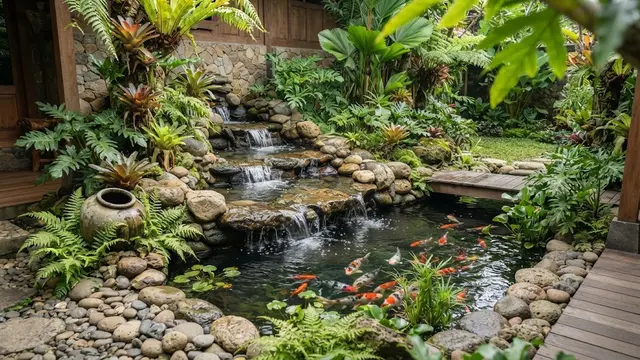Kolam Ikan dengan Air Terjun Mini