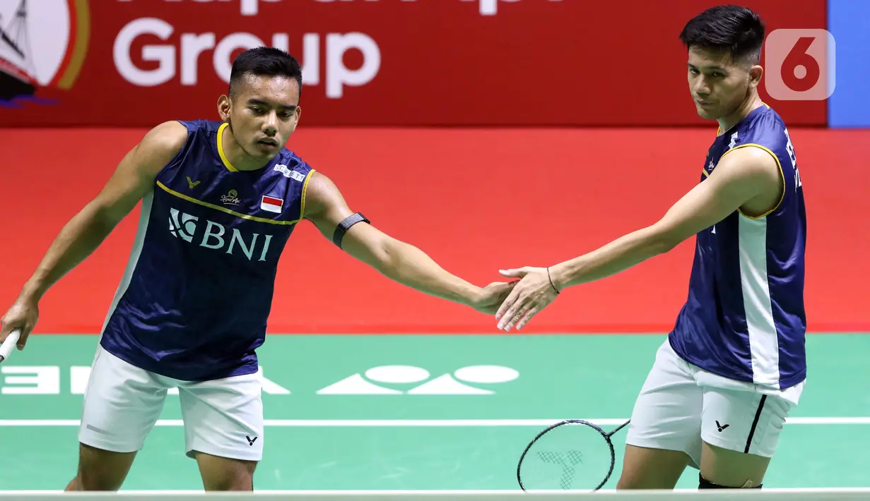 Pramudya Kusumawardana/Yeremia Rambitan selanjutnya menghadapi pasangan China Liang Wei Keng/Wang Chang pada babak 8 besar Indonesia Open 2023. (Liputan6.com/Helmi Fithriansyah)