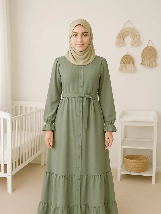 Model Gamis Kancing Depan untuk Busui