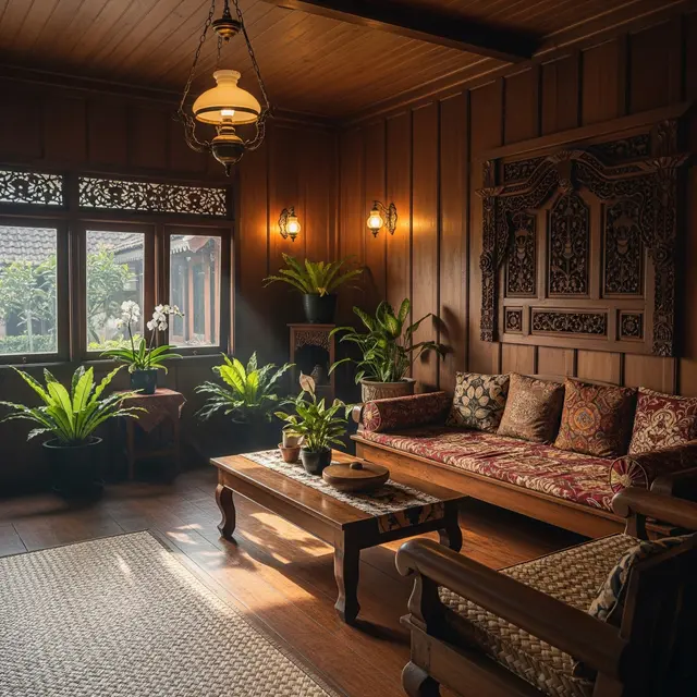 Model Ruang Tamu Rumah Kampung dengan Nuansa Kayu