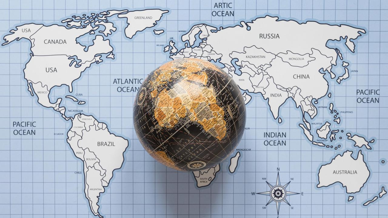 Ilustrasi geografi, peta, globe