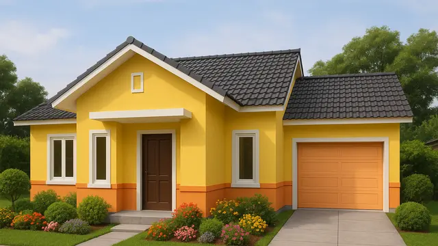 Desain Rumah Sederhana 7x12 dengan Taman Mini dan Garasi/Ilustrasi gambar oleh AI