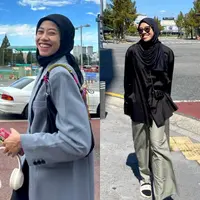 Selama di Korea Selatan, Mega banyak mengandalkan outerwear seperti blazer hingga jaket. [@megawatihangestrip]