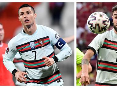 Timnas Portugal yang berpredikat sebagai juara bertahan dalam gelaran Euro 2020 (Euro 2021) masih beranggotakan pemain-pemain terbaik di liga top Eropa musim ini. Berikut 5 pilar penting Timnas Portugal yang siap mempertahankan gelar trofi Eropa. (Kolase Foto AFP)
