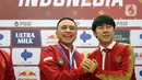 Ketua Umum PSSI, Mochammad Iriawan (kiri) bersama pelatih baru Timnas Indonesia, Shin Tae-Yong saat perkenalan di Ruang VVIP Stadion Pakansari, Kab Bogor, Jawa Barat, Sabtu (28/12/2019). Shin Tae-Yong dikontrak menjadi pelatih Timnas Indonesia selama 4 tahun. (Liputan6.com/Helmi Fithriansyah)