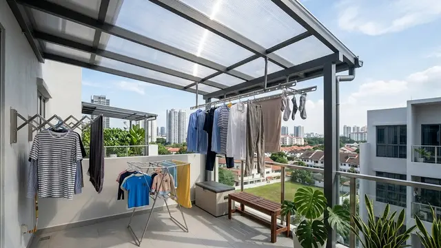 Penutup Balkon dengan Atap Polikarbonat Transparan