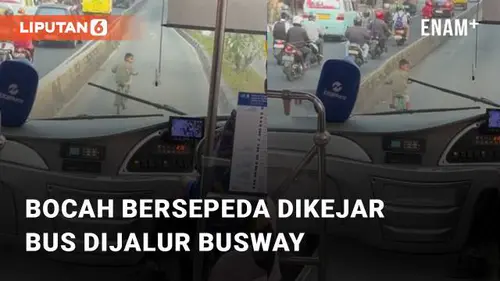 VIDEO: Momen Bocah Bersepeda Panik Buru-buru Dikejar Bus Pada Jalur Busway