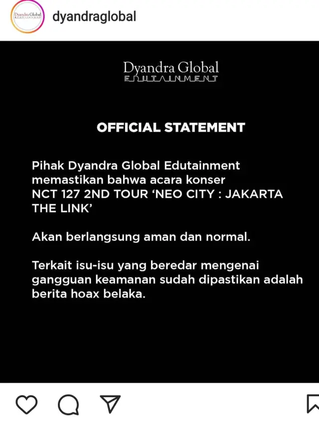 Dyandra Global Edutainment memastikan konser NCT 127 Aman