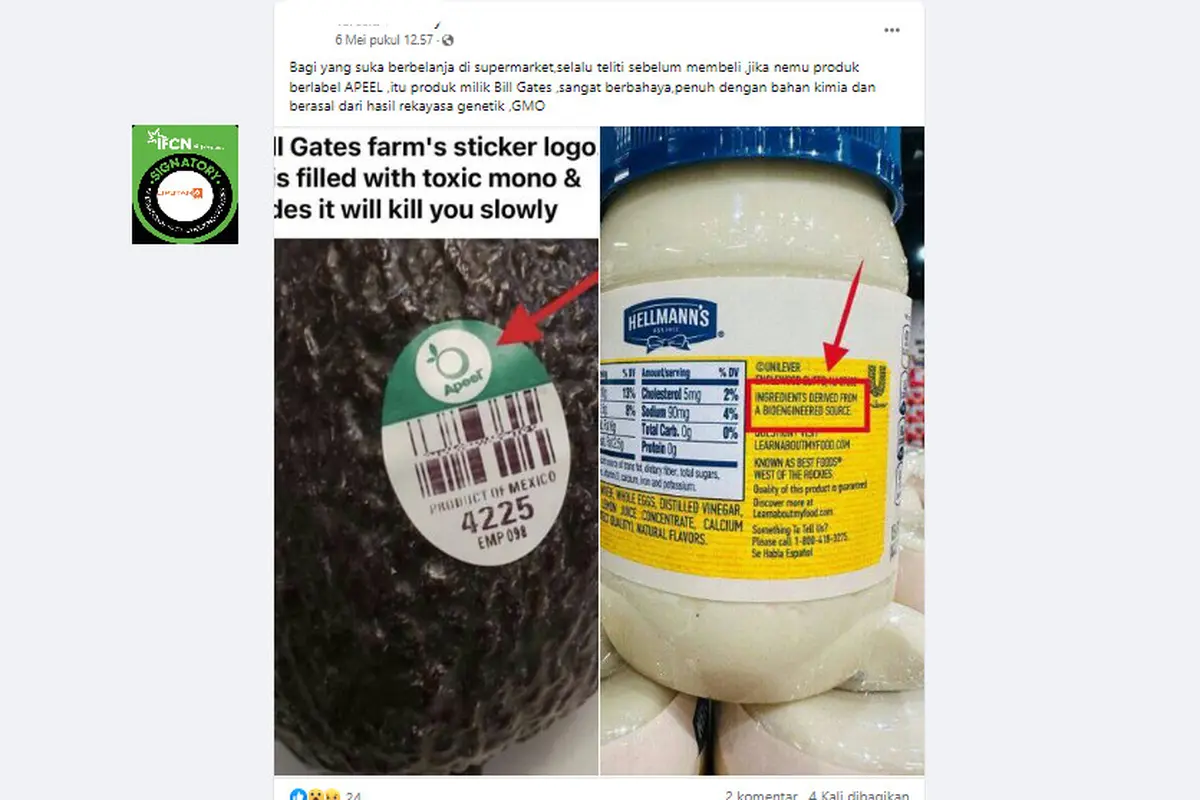 Tangkapan layar klaim produk makanan berlabel Apeel sangat berbahaya penuh bahan kimia dari rekayasa genetik