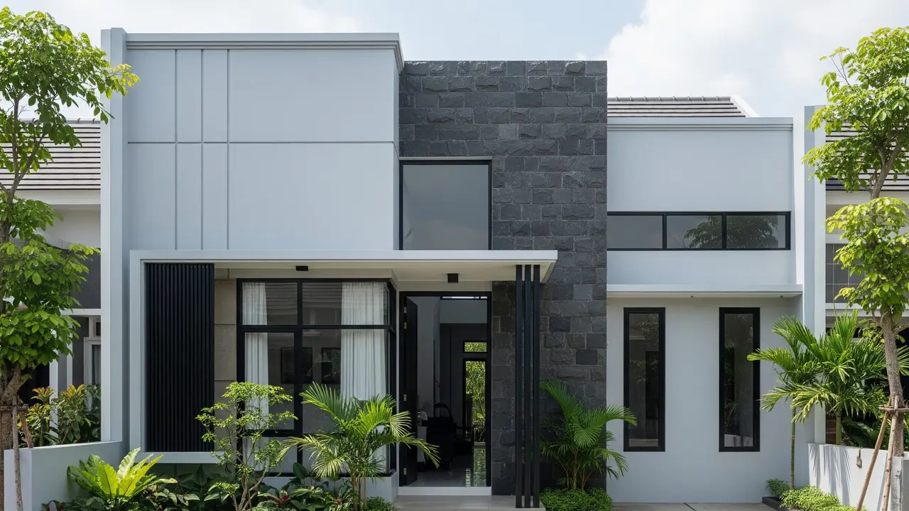 Abu-Abu Modern dengan Batu Andesit