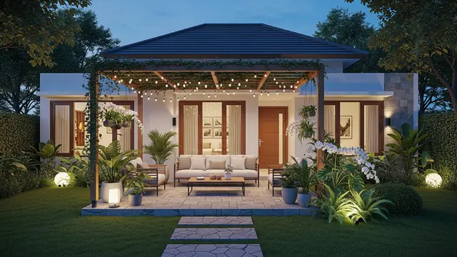 Rumah 1 Lantai dengan Tempat Santai Depan Rumah