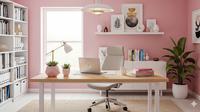 Desain ruang kerja dengan cat warna pink. Foto: Gemini
