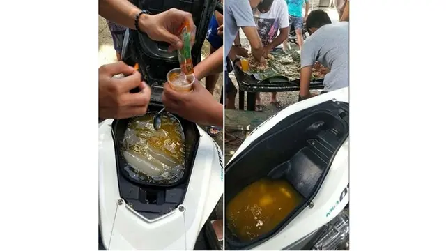 6 Potret Jok Motor Isi Makanan dan Minuman Ini Nyeleneh Banget