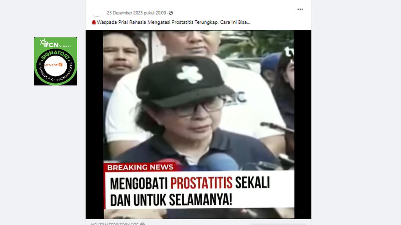 Tangkapan layar klaim video mantan Menkes Nila Moeloek mengembangkan obat prostatitis