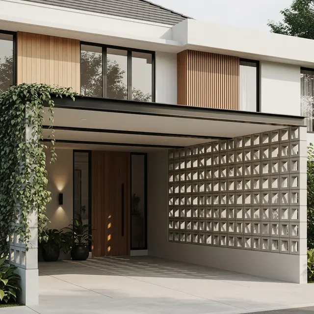 Model Carport dengan Dinding Roster Estetik (AI Generated)