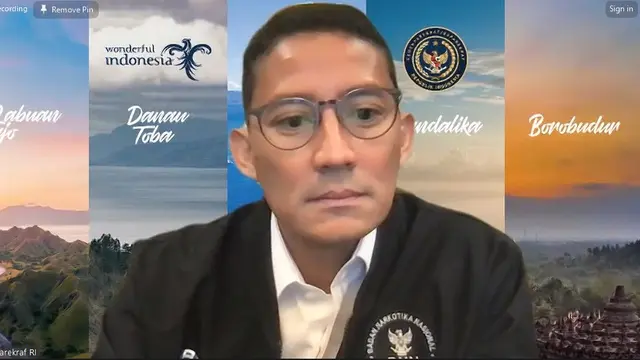 Sandiaga Salahuddin Uno, Menteri Pariwisata dan Ekonomi Kreatif RI di Media Gathering Aquabike Jetski World Championship 2023, melalui Zoom Meeting