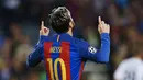 Bintang FC Barcelona, Lionel Messi menjadi yang teratas dalam urusan gol, Messi telah mencetak 25 gol bagi Blaugrana dari semua ajang yang diikuti Barcelona.  (EPA/Alejandro Garcia)