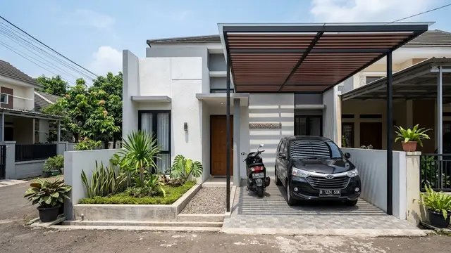 Carport Sempit dengan Pergola Modern