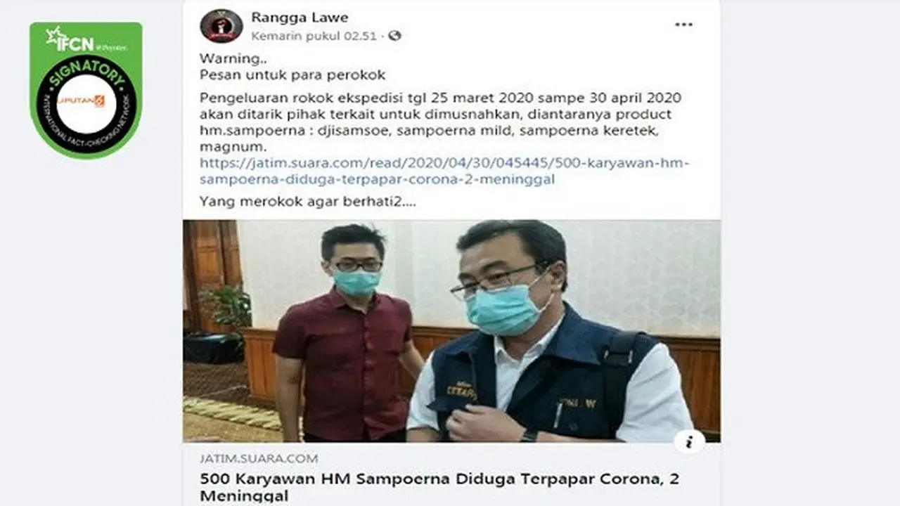 Gambar Tangkapan Layar Kabar Hoaks Tentang Virus Corona