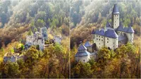 Potret puing-puing Kastil Eropa dan hasil rekonstruksi digitalnya. (Sumber: budgetdirect)