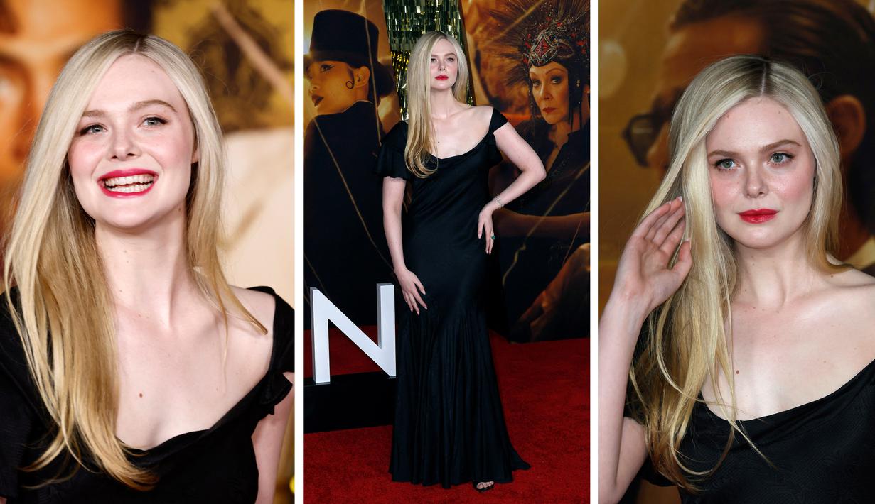 Bergaun Hitam, Elle Fanning Tampil Cantik di Pemutaran Perdana Film