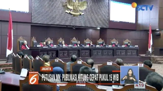 Mahkamah Konstitusi putuskan quick count atau hitung cepat Pemilu 2019 boleh ditayangkan media dua jam sejak penutupan TPS di wilayah barat Indonesia.