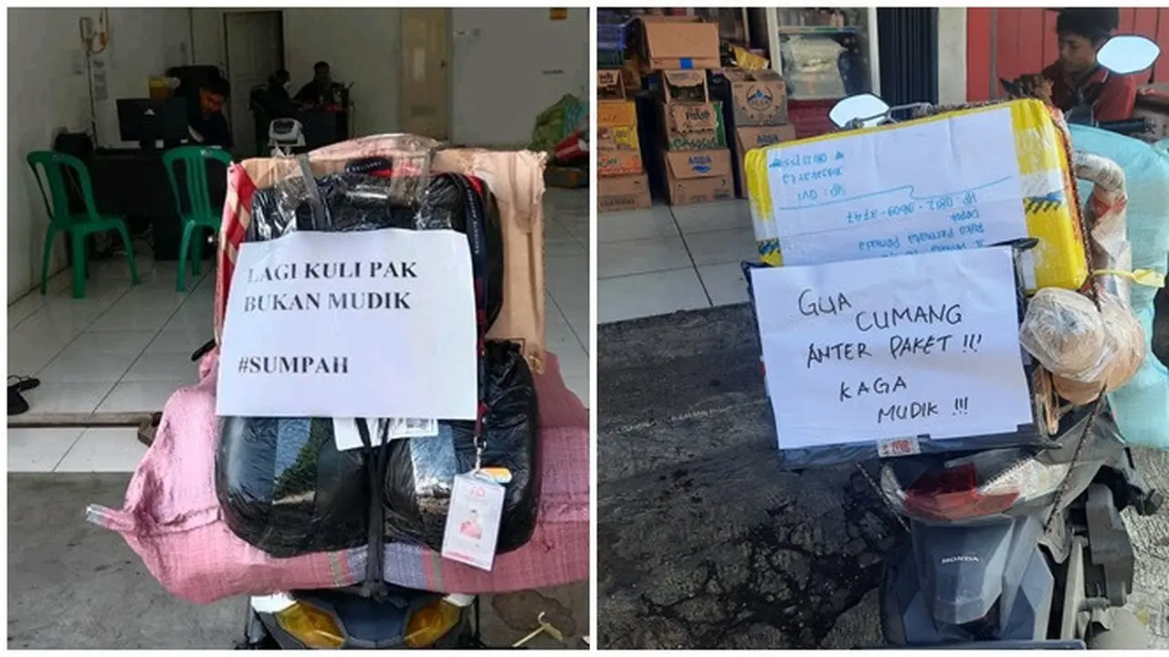 6 Potret Kocak Tulisan 'Bukan Mudik' Kurir Paket Ini Bikin Senyum Kecut