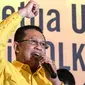 Wakil Koordinator Bidang Pratama Partai Golkar Bambang Soesatyo mendeklarasikan diri sebagai calon ketua umum Partai Golkar saat konferensi pers di Jakarta, Kamis (18/7/2019). Bamsoet mendeklarasikan diri sebagai pesaing Airlangga Hartarto bersama tiga orang lainnya. (Liputan6.com/Herman Zakharia)