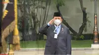 Masker Menteri Pertahanan (Menhan) Prabowo Subianto yang menarik perhatian. (Youtube Sekretariat Presiden)