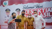 Wali Kota Medan, Bobby Nasution, bersama Mendikbud Ristek, Nadiem Makarim, Gubernur Sumut, Edy Rahmayadi, dan Wakil Gubernur Sumut, Musa Rajekshah