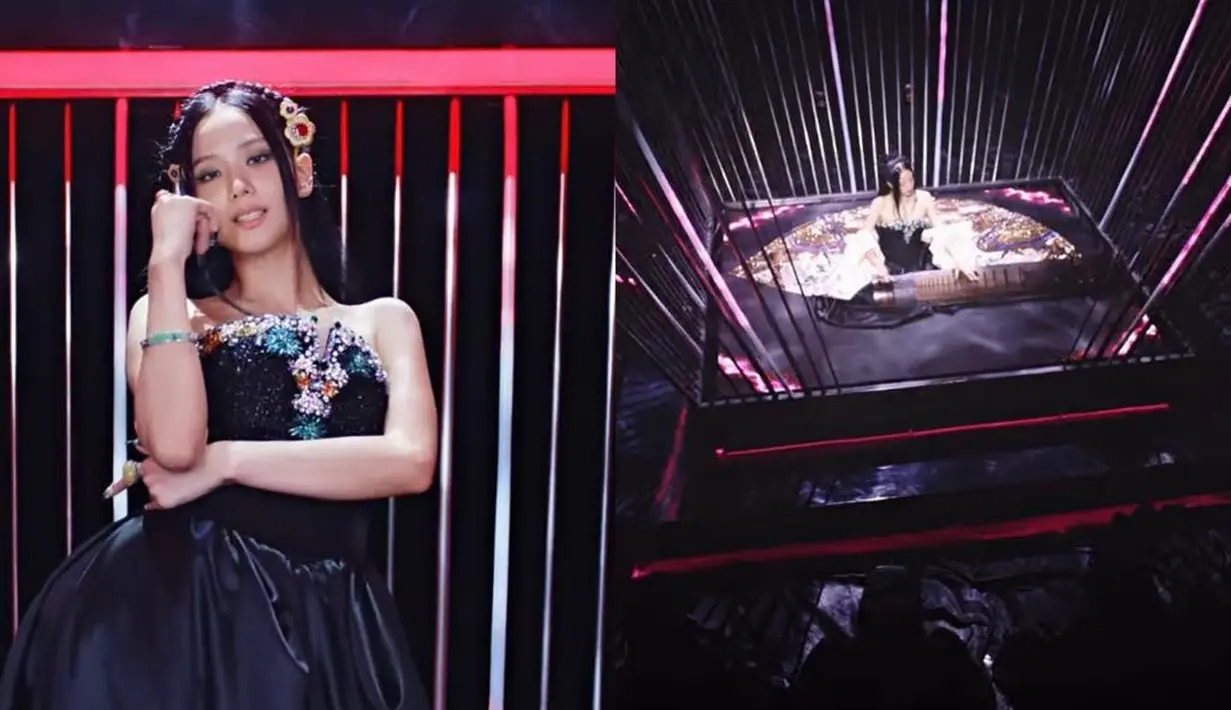 Jisoo BLACKPINK sukses bikin penggemar terpesona saat dirinya memainkan alat musik tradisional Korea Geomungo di awal video sambil mengenakan hanbok modern berwarna hitam dipadukan dengan outer warna krem dari Miss Sohee. (YouTube/blackpink).