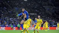 Islam Slimani  mencetak gol tunggal dalam kemenangan Leicester ke gawang Porto.(AP Photo/Rui Vieira)