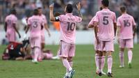 Lionel Messi mencetak satu gol saat Inter Miami menang 3-1 atas&nbsp;Philadelphia Union pada laga semifinal Leagues Cup 2023 di&nbsp;Subaru Park, Chester, Rabu (16/6/2023) pagi WIB. Berkat hasil itu, Miami lolos ke final Leagues Cup tahun ini. (Tim Nwachukwu / GETTY IMAGES NORTH AMERICA / Getty Images via AFP)