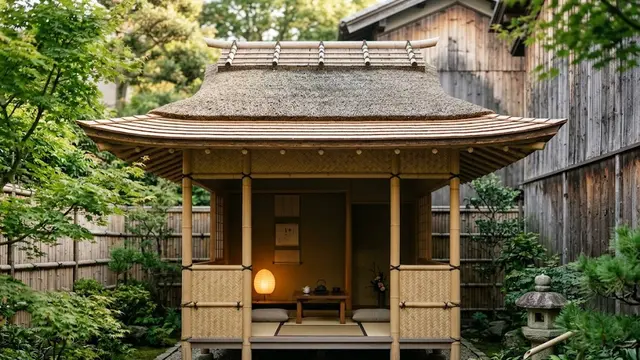 Gazebo Bambu Bergaya Jepang yang Tenang dan Elegan